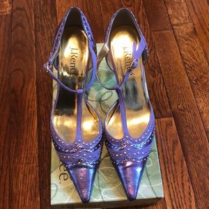 Purple studded T strap heels